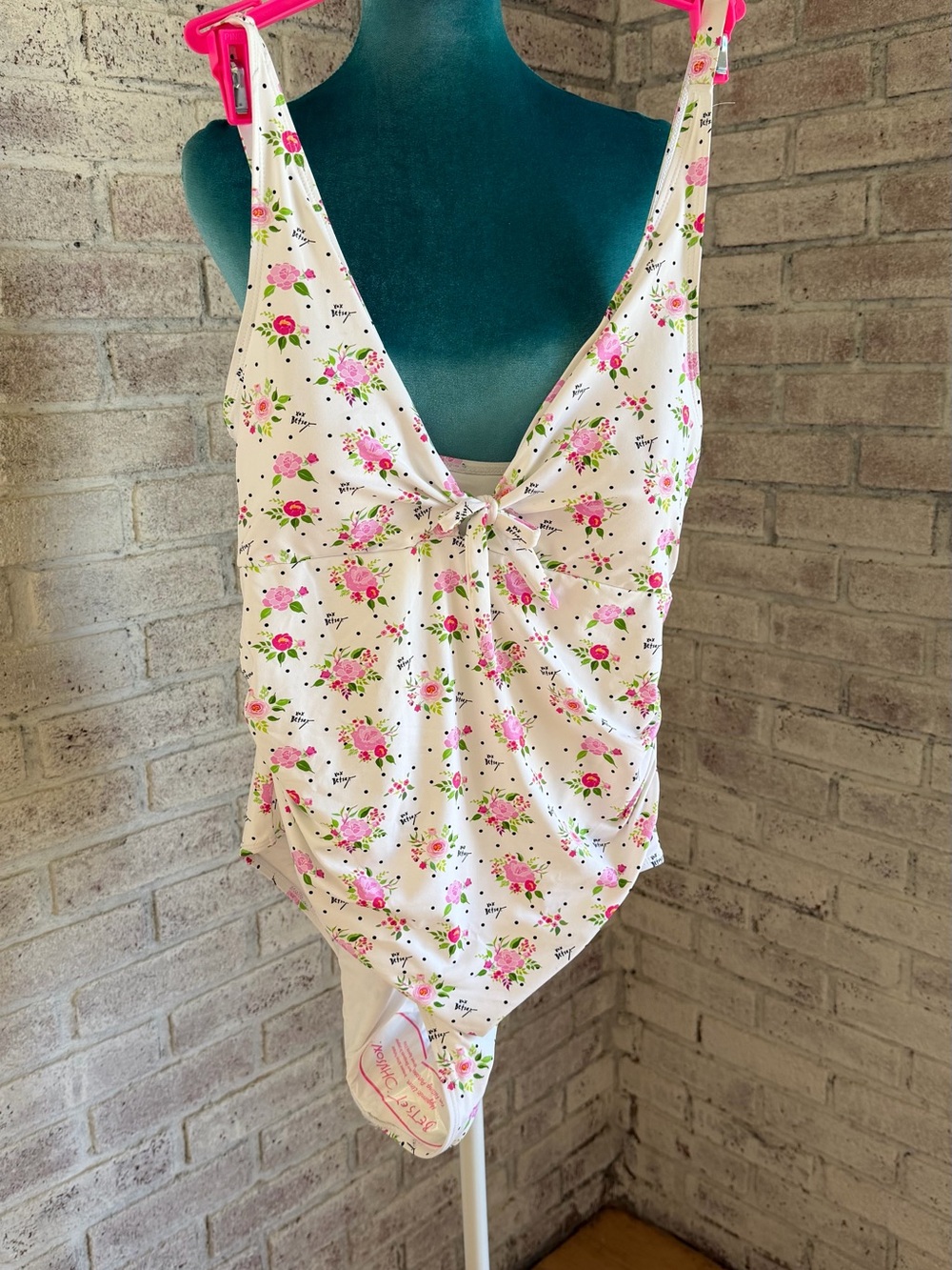 Betsey Johnson White One-Piece Swimsuit with Pink Floral Print